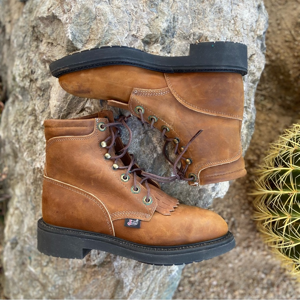 JUSTIN Women's Leather Lace Up Work Boots (STEEL TOE) Worn Once